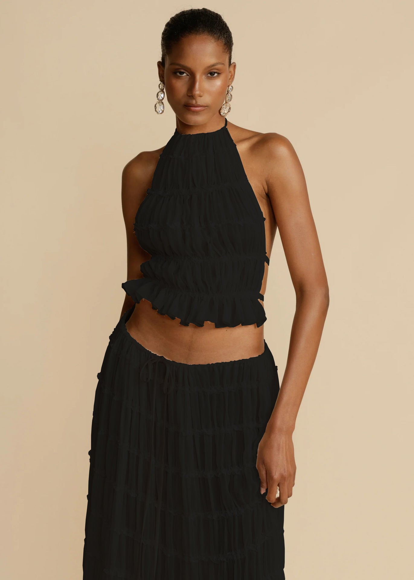 LuxeBreeze™ 2-Piece Halter Top & Pleated Maxi Skirt