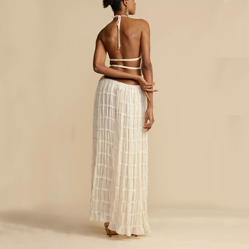 LuxeBreeze™ 2-Piece Halter Top & Pleated Maxi Skirt