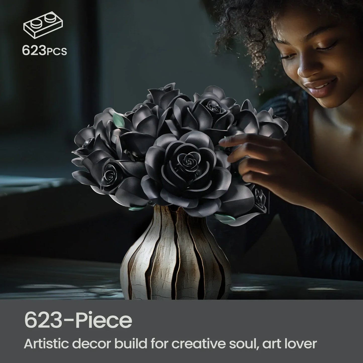 RomanticRose™ 12-Piece Black Rose Building Block Set