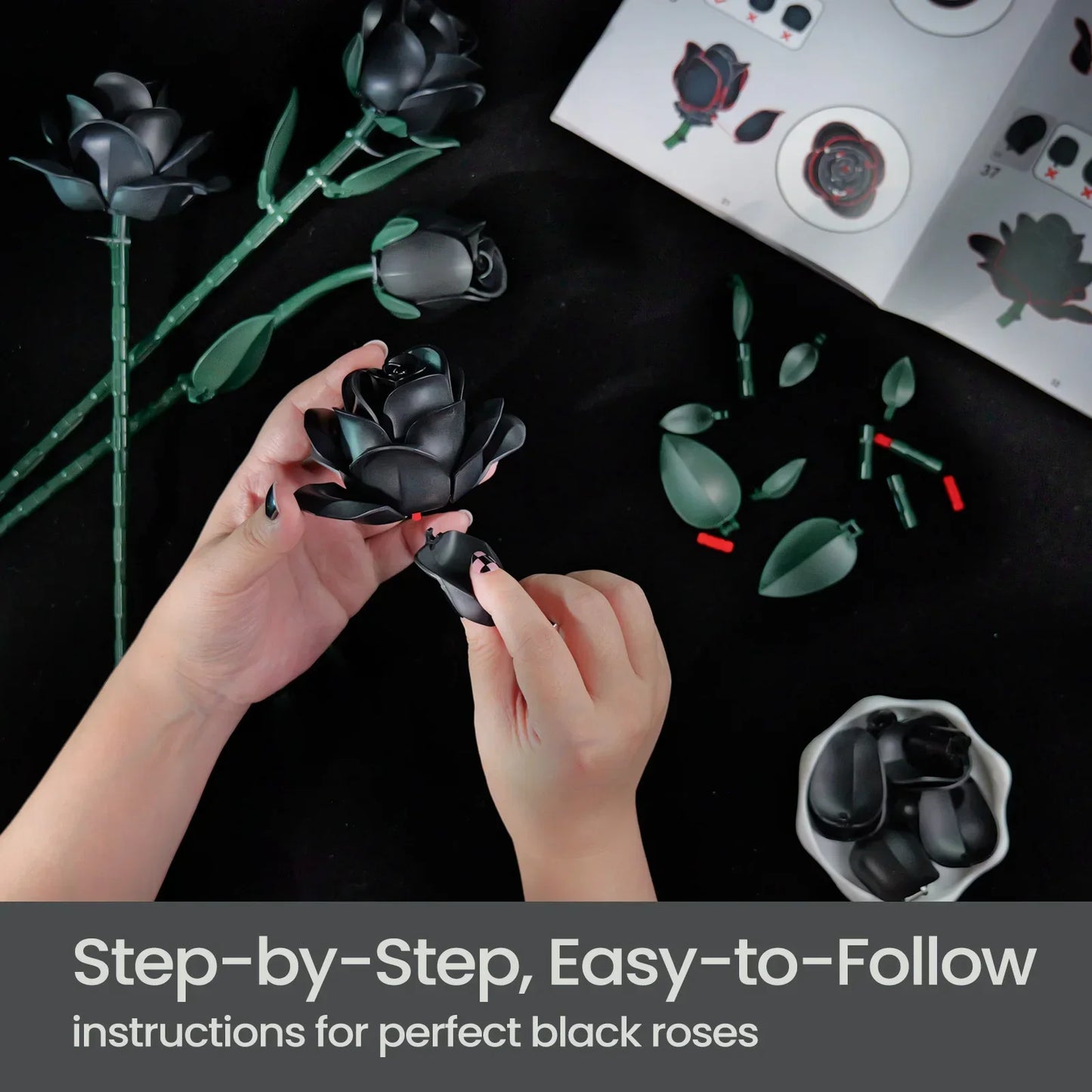 RomanticRose™ 12-Piece Black Rose Building Block Set