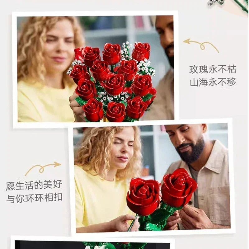 Romantic Rose Flower Bouquet Building Blocks 968PC
