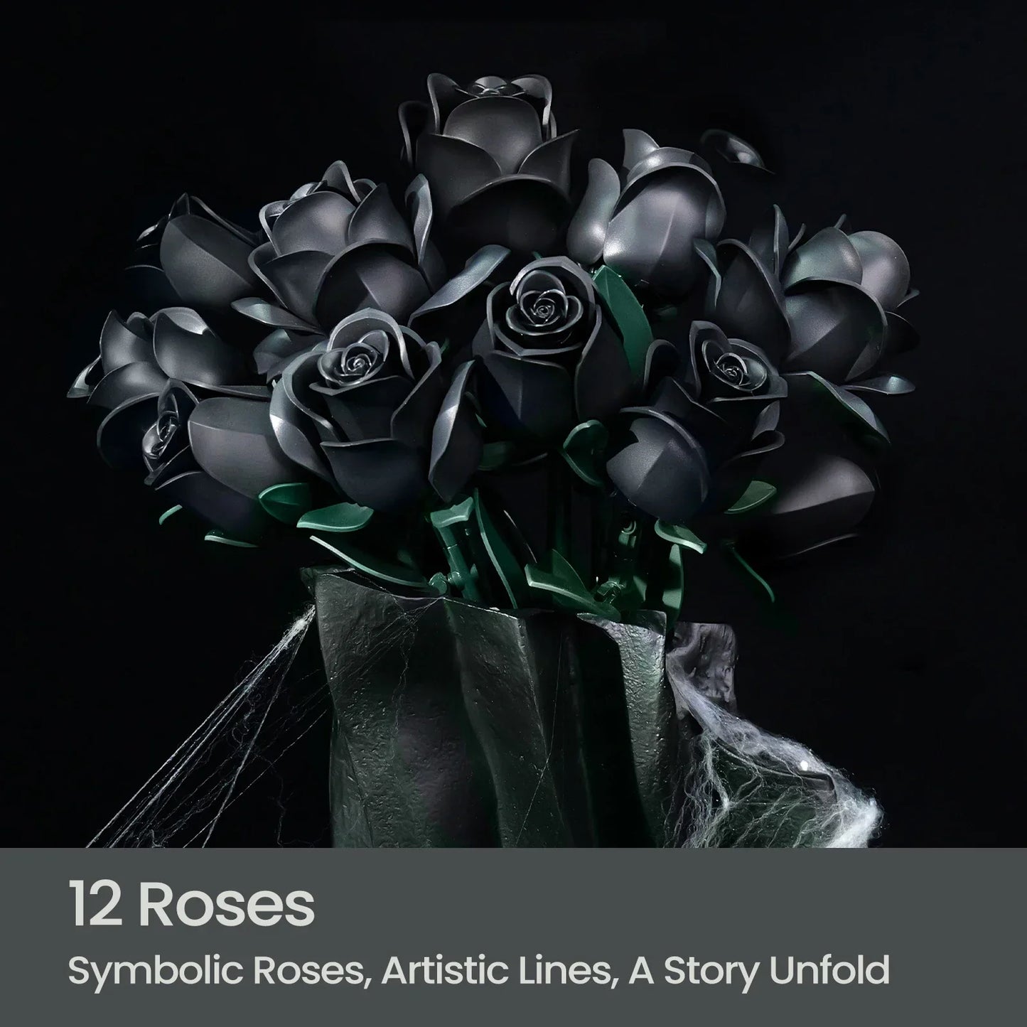 RomanticRose™ 12-Piece Black Rose Building Block Set