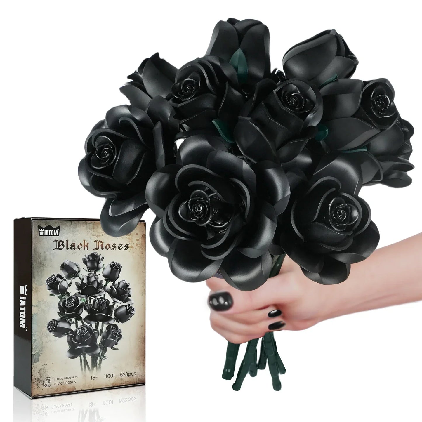 RomanticRose™ 12-Piece Black Rose Building Block Set