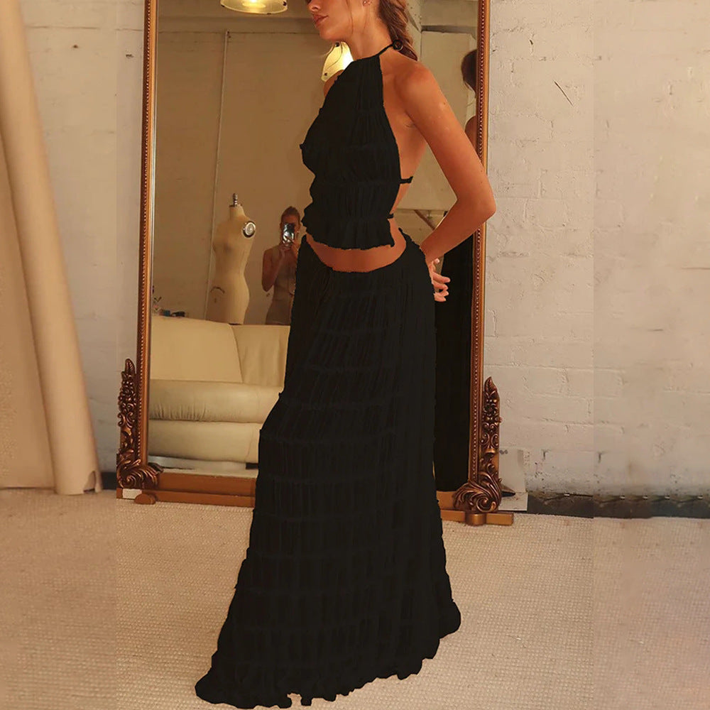 LuxeBreeze™ 2-Piece Halter Top & Pleated Maxi Skirt