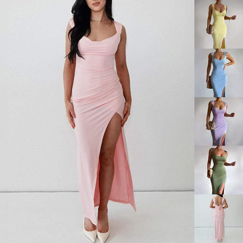 EleganceCurve™ Back-Tie Slit Dress