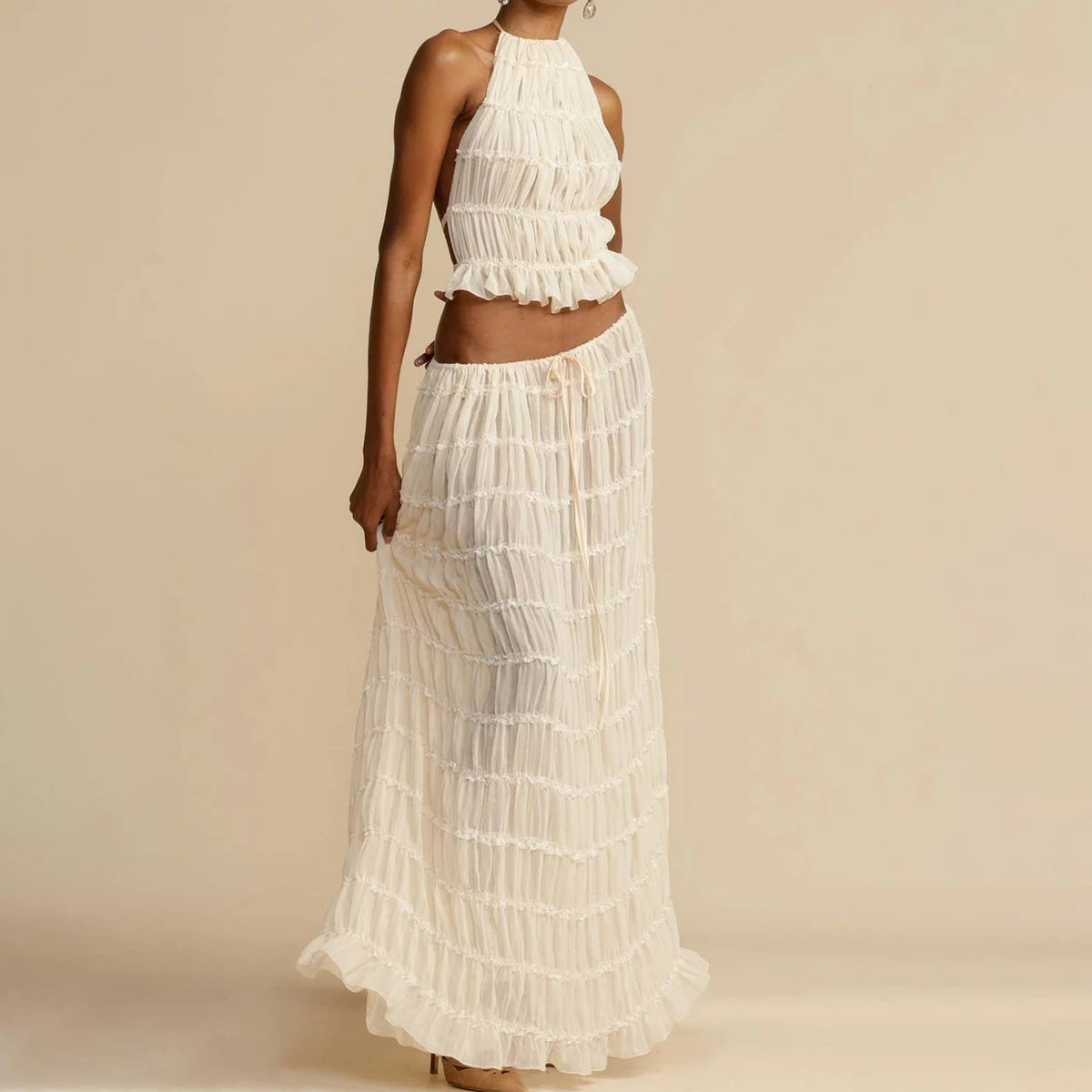 LuxeBreeze™ 2-Piece Halter Top & Pleated Maxi Skirt