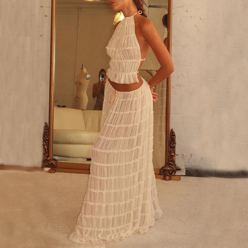 LuxeBreeze™ 2-Piece Halter Top & Pleated Maxi Skirt