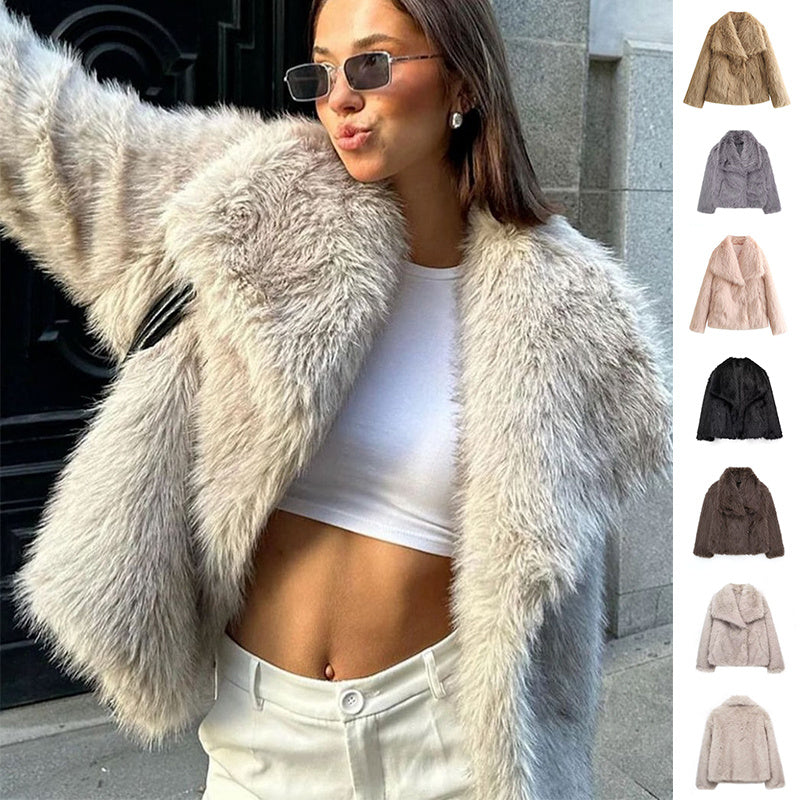 Cozy Chic Women's Lapel Plush Coat