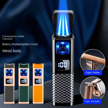 Three Direct Charging Power Display with Cigar Punch and Windproof Cigar Special Gas and Electric Integrated Portable Lighter