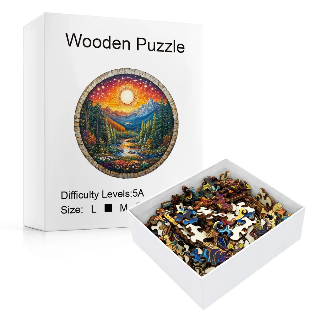 Wooden Puzzle for Adults-3D Sunset Forest Wooden Puzzle Unique Shape Advanced Animal Jigsaw Puzzle for Adults and Kids,Best Gift