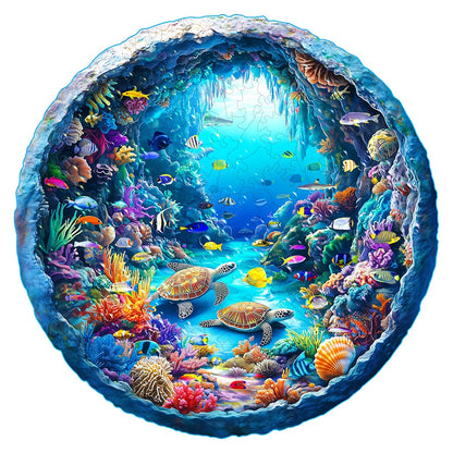 Ocean Wonders Wooden Puzzle - Unique Shape Animal Puzzle, Adult Relaxation Gift, Exquisite Boxed Set with Decorative Artworks