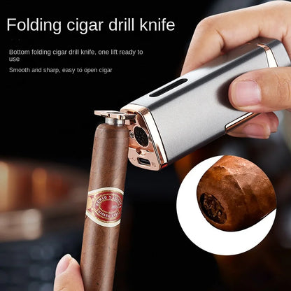 Three Direct Charging Power Display with Cigar Punch and Windproof Cigar Special Gas and Electric Integrated Portable Lighter