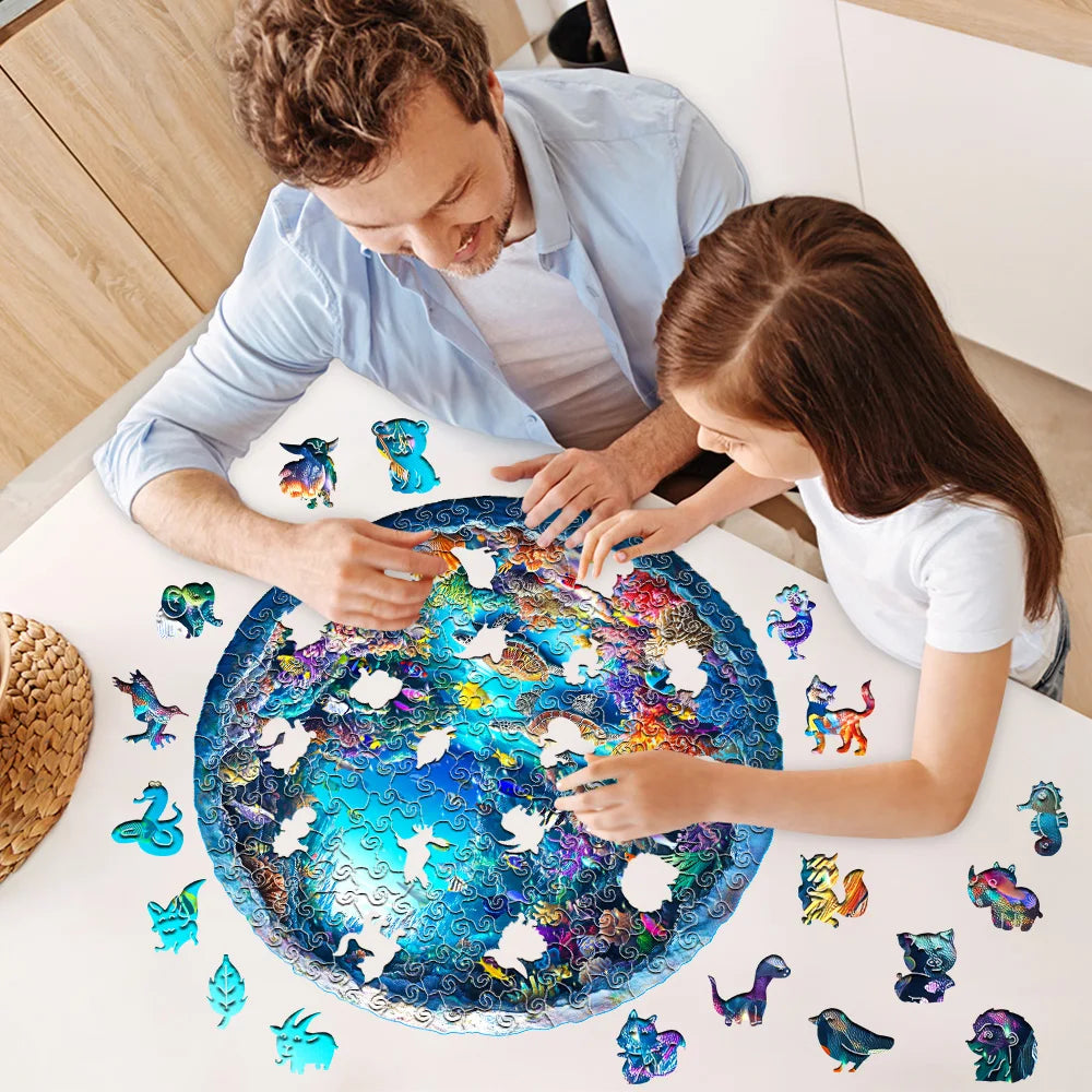 Ocean Wonders Wooden Puzzle - Unique Shape Animal Puzzle, Adult Relaxation Gift, Exquisite Boxed Set with Decorative Artworks