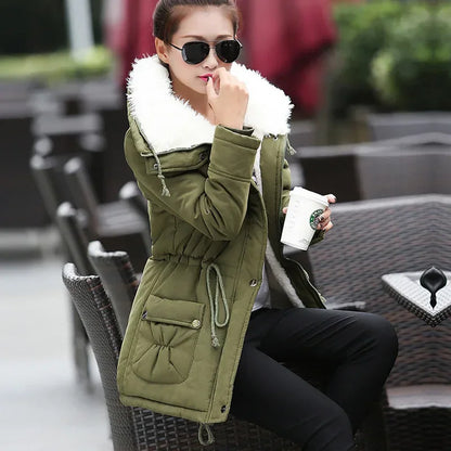 Women Winter Jackets Thicken Hooded Long Down Jacket Women Coats Slim Fit Hair Collar Cotton-padded Clothes Women Down Coats