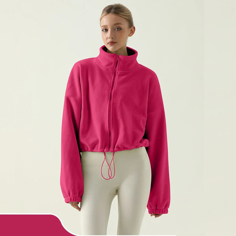 Autumn and winter Women Loose Sport Jackets Lamb-Fleece Yoga Running Jacket Long Sleeves Top Outdoor Recreation Workout Coats