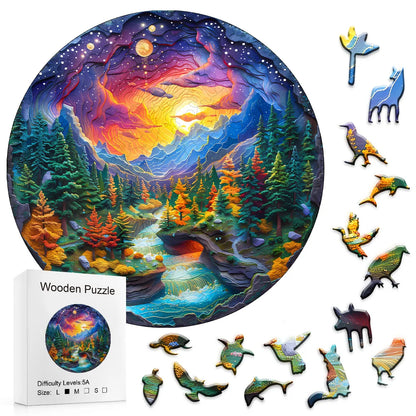 Wooden Puzzle for Adults-3D Sunset Forest Wooden Puzzle Unique Shape Advanced Animal Jigsaw Puzzle for Adults and Kids,Best Gift